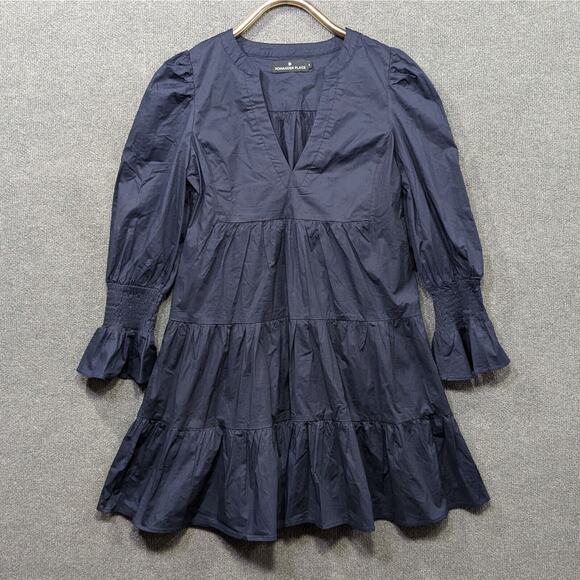 Pomander Place Tuckernuck Kenzo Dress Womens Small Poplin Ruffle Tiered Navy - Picture 1 of 13